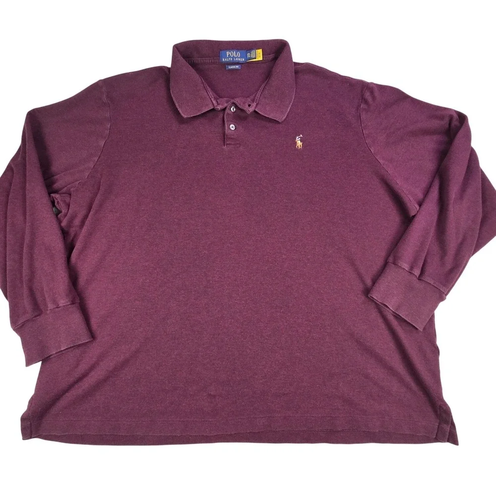 Polo Ralph‎ Lauren Men's XXL Classic Fit Long Sleeve Polo Burgundy Flesh Pony